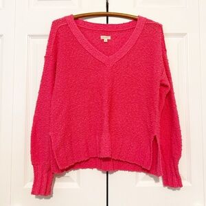 Anthropologie Pilcro V Neck Sweater Size XS Textured Cotton Blend Hot Pink
